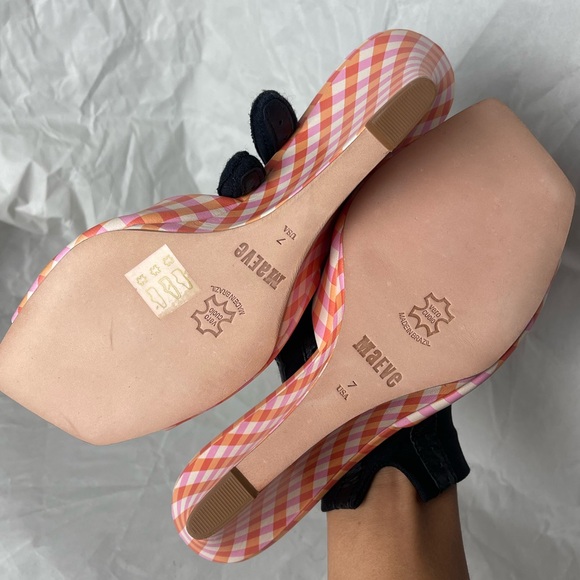 NWOT Maeve Gingham Square Toe Wedge Heels Size 7 - Picture 11 of 15